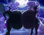 anthro big_breasts black_body blue_hair blues64 breast_squish breasts breasts_frottage cutie_mark duo equid equine eyes_closed female friendship_is_magic hair hasbro hi_res horn horse huge_breasts hyper hyper_breasts idw_publishing mammal marauder6272 moon my_little_pony my_little_pony_(idw) mythological_creature mythological_equine mythology narrowed_eyes nightmare_moon_(mlp) nightmare_rarity_(idw) nude pony purple_hair smile squish thick_thighs unicorn winged_unicorn wings