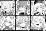  6+girls akari_(blue_archive) blue_archive blush braid choker closed_mouth collared_shirt commentary demon_girl demon_horns gourmet_research_society_(blue_archive) greyscale grin hair_between_eyes half_up_braid haruna_(blue_archive) hat heart heart-shaped_pupils highres horns izumi_(blue_archive) jacket junko_(blue_archive) kirara_(blue_archive) long_hair looking_at_viewer monochrome multiple_girls necktie nurse_cap open_mouth peaked_cap pointy_ears ribbon sena_(blue_archive) shirt short_hair sidelocks single_braid smile symbol-shaped_pupils teeth translation_request upper_teeth_only zhong_zi_sheliu 