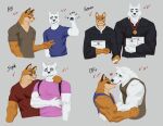 anthro arm_around_neck arm_around_partner arm_around_waist blue_eyes bottomless canid canine canis clothed clothing diploma domestic_dog doug_(shenanart) duo fur gesture graduation_gown graduation_robe height hi_res kiss_on_lips kissing kissing_on_lips looking_at_viewer male male/male mammal medal muscular muscular_anthro muscular_male nordic_sled_dog one_eye_closed pairing shenanart shirt shirt_only shy size_difference sleeveless_shirt spitz steph_(shenanart) t-shirt t-shirt_only tall tan_body tan_fur time_lapse time_period topwear topwear_only torso_shot waving waving_at_viewer waving_hand white_body white_fur wink winking_at_viewer
