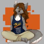  1:1 2020 4_toes anthro black_nose brown_eyes brown_hair canid canine canis clothed clothing digital_media_(artwork) eyebrows eyelashes female firetally hair hi_res looking_at_viewer mammal nana_(firetally) sitting smile solo toes wolf 