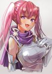  1girl fire_emblem fire_emblem:_the_blazing_blade gloves highres long_hair open_mouth pink_hair purple_eyes serra_(fire_emblem) simple_background solo tokuhoncil twintails upper_body white_gloves 