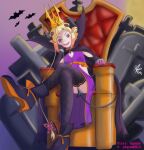 agymah blonde_hair butt cape capella_emerada_lugunica changeling_(lorewise) clothed clothing convenient_censorship crown cult cultist female forked_tail hair halloween headgear hi_res holidays humanoid lust_(disambiguation) purple_eyes re:zero smug solo tail unusual_anatomy unusual_tail upskirt