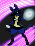  3:4 absurd_res ambiguous_gender anthro artwork_(digital) aura chest_spike colored digital_media_(artwork) digital_sketch furaffinity glowing glowing_background glowing_eyes glowing_markings glowing_pawpads hi_res j0w03l lucario markings neon nintendo pawpads paws pok&eacute;mon pok&eacute;mon_(species) red_eyes simple_background sketch solo spikes spikes_(anatomy) standing video_games 