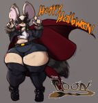 absurd_res anthro belt big_butt big_ears boots bottomwear butt cape chinchilla chinchillid claws clothing comedy_central cosplay costume ear_piercing ear_ring eyebrows female food food_creature footwear halloween hi_res holidays huge_butt huge_filesize huge_hips jacket mammal mask piercing raccoon_tail ring_piercing rodent shoes short_stack shorts solo south_park the_coon thick_eyebrows topwear umeroart utility_belt wide_hips
