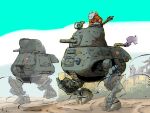  1boy blue_sky cannon cat_boy caterpillar_tracks exhaust_pipe highres mecha mecha_focus original robot sky solo tank_turret walker_(robot) yabarn 