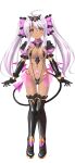  1girl alternate_skin_color aoi_masami black_gloves blush boots breasts corruption dark-skinned_female dark_persona dark_skin demon_tail elbow_gloves full_body game_cg gloves harukaze_mai_(tsmg_nao!) highres large_variant_set long_hair looking_at_viewer magical_girl medium_breasts navel non-web_source official_art pink_hair pubic_tattoo slave_cherry slave_gear slingshot_swimsuit smile solo swimsuit tachi-e tail tan tattoo thigh_boots thighhighs transparent_background ts_magical_girl_nao twintails variant_set white_hair wings yellow_eyes 