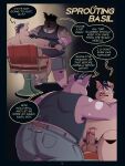 3:4 5_fingers abusive abusive_relationship anthro anthro_on_anthro arm_tattoo armpit_hair balls barefoot basil_(mikrogoat) black_border blue_hair body_hair border bottomwear butt clothed clothed/nude clothed_anthro clothed_male clothing cloven_hooves comic dialogue domestic_pig duo ear_piercing ear_ring english_text erection eyes_in_darkness facial_hair facial_piercing feet fingers first_page flashback foreskin genitals gloves hair handwear hi_res hooves horn humanoid_hands male male/male mammal mikrogoat musclegut muscular muscular_anthro muscular_male navel nose_piercing nose_ring nude nude_anthro nude_male overweight overweight_anthro overweight_male page_number penis piercing pink_body pink_skin pubes retracted_foreskin ring_piercing septum_piercing septum_ring shirt shorts sitting smile soul_patch speech_bubble standing suid suine sus_(pig) tail tank_top tattoo text tongue topwear