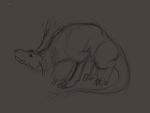  2018 claws collar digital_drawing_(artwork) digital_media_(artwork) dragon ears_down feral grey_background greyscale horn long_neck male monochrome narrick pivoted_ears pur3 quadruped shy simple_background sketch wingless_dragon 