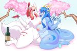  anthro blue_eyes blue_hair blush breasts canid canine canis dragon female fox fur genitals hair hi_res horn isaaclou isaaclou_(character) mammal nipples nude pussy smile 