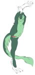  2018 4_toes anthro barefoot biped black_claws claws clitoral_hood clitoris digital_media_(artwork) eyes_closed female finger_claws fingers flat_chested flexible front_view fur genitals gloves_(marking) green_body green_fur green_tail hi_res leg_markings long_tail markings maxraiden multicolored_body multicolored_fur navel nude on_one_leg pink_pussy pussy raised_leg sergal simple_background socks_(marking) solo spread_legs spreading standing stretching tail_tuft toe_claws toes tuft white_background white_body white_fur 