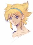  1girl blonde_hair blue_eyes breath_of_fire breath_of_fire_i closed_mouth commentary hairband highres kannoaki looking_at_viewer nina_(breath_of_fire_i) portrait short_hair simple_background solo white_background 