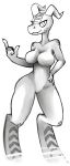  2020 5_fingers anthro big_breasts breasts curvy_figure cute_fangs female fingers hi_res horn looking_at_viewer monochrome scalie simple_background sketch solo standing wide_hips wild_thunder06 