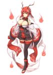  animal_humanoid big_breasts breasts cleavage clothed clothing dragon dragon_humanoid dress female fire hair hi_res humanoid legwear packge red_hair simple_background solo thigh_highs 