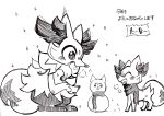  2019 ambiguous_gender anthro braixen canid canine cheek_tuft chest_tuft christmas duo facial_tuft fangs fennekin feral fur hi_res holidays japanese_text mammal nintendo open_mouth pok&eacute;mon pok&eacute;mon_(species) scarf shoulder_tuft sitting snow snowing snowman tarnar teeth text tuft video_games 