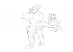  anthro big_muscles boots butt clothing cowboy_hat duo fan_character fang_the_sniper footwear hat headgear headwear looking_at_another male mammal monochrome muscular muscular_male mustela mustelid musteline size_difference smaller_male sonic_the_fighters sonic_the_hedgehog_(series) unknownwolf 
