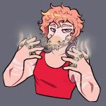 1:1 anthro artist_name athletic athletic_anthro athletic_male biped bookbin cigarette cigarette_in_mouth cigarette_smoke clothed clothed_anthro clothed_male clothing colored dinosaur dromaeosaurid drugs electronics fingers goodbye_volcano_high grey_background hair half-length_portrait headphones headphones_around_neck hi_res holding_cigarette holding_object humanoid_hands ko_op_(game_developer) lit_cigarette looking_at_viewer male marijuana markings object_in_mouth orange_hair pink_body portrait prehistoric_species purple_eyes red_clothing red_shirt red_tank_top red_topwear reed_(gvh) reptile saurischian scalie shaded shirt short_hair simple_background smile smoke smoking smoking_marijuana solo stoned striped_markings stripes substance_intoxication tank_top text theropod topwear velociraptor watermark