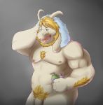  alternate_version_at_source anthro asgore_dreemurr blonde_hair body_hair boss_monster bovid caprine chest_hair facial_hair genitals hair hi_res holding_object horn male mammal muscular muscular_anthro muscular_male nipples nude open_mouth penis pubes simple_background solo towel undertale video_games wdh3905 white_body white_penis 