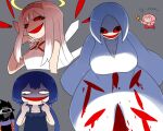  black_hair blood blood_on_clothes check_translation dark_matter_(kirby) dark_matter_blade genderswap genderswap_(mtf) genderswap_(otf) gooey_(kirby) halo humanization kasugai_(de-tteiu) kirby kirby_(series) love_love_stick one-eyed open_mouth pink_hair red_eyes translation_request white_hair zero_(kirby) zero_two_(kirby) 