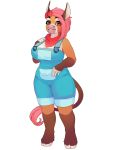  3:4 accessory anthro asinus big_breasts breasts brown_body brown_fur clothing curvaceous curvy_figure donkey equid equine female fur hair hair_accessory hair_ribbon hi_res mammal neckerchief overalls pink_hair ribbons smile solo standing voluptuous x-teeth-x 