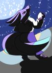  2_tails absurd_res anthro arcueid_brunestud bandai_namco black_sclera bottomwear canid canine chest_tuft claws clothing comica_(garmore) digimon digimon_(species) digimon_beatbreak digivice female fingerless_gloves fox garmore gloves glowing glowing_eyes handwear harsh_lighting hi_res light long_skirt mammal moon moonlight multi_tail night pink_eyes purple_body renamon skirt solo sweater tail topwear tuft white_clothing white_sweater white_topwear 
