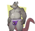  2020 5_fingers anthro artbyyellowdog belly black_nose blue_eyes bulge claws clothed clothing fingers fur giant_rat_(jerma985) grey_body grey_fur half-closed_eyes hi_res male mammal murid murine narrowed_eyes nipples orange_sclera overweight overweight_male portrait rat rodent solo standing thick_thighs three-quarter_portrait topless underwear underwear_only 