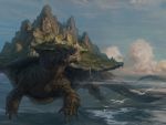  2020 4:3 ambiguous_gender avian bird claws cloud digital_media_(artwork) dragon feral flying hi_res island outside reptile scales scalie sea shell sky taran_fiddler turtle water 