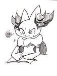  absurd_res ambiguous_gender anthro black_and_white bodily_fluids book braixen canid canine cheek_tuft confusion facial_tuft fingers hi_res holding_object mammal monochrome nintendo notebook pen pok&eacute;mon pok&eacute;mon_(species) shoulder_tuft solo sweat tarnar tuft video_games 