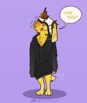  absurd_res anthro baggy bird_dog blushy bottomwear canid canine canis clothed clothing dialogue domestic_dog fur hi_res hunting_dog labrador male mammal retriever skinny solo text theo_young tongue tongue_out underwear underwear_on_head yellow_body yellow_fur 