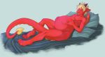  anthro bed_sheet bedding dragon horn lying male male_pregnancy nude pillow plantigrade pregnant solo the-narutoshi thick_tail wings 