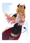  cleavage hololive horns pointy_ears stockings tagme tail thighhighs yuzuki_choco 