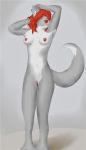  anonymous_artist anthro breasts canid canine female genitals hair hi_res humanoid mammal nipples nude pussy simple_background solo 