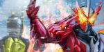  2boys armor close-up fire flaming_eyes hand_up highres kamen_rider kamen_rider_01_(series) kamen_rider_saber kamen_rider_saber_(series) kamen_rider_zero-one motion_blur multiple_boys open_hand solo_focus tokusatsu yygnzm 