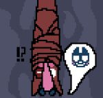 artificer_(rain_world) balls blush bound concrete_floor digital_media_(artwork) disembodied_penis duo exclamation_point female feral genitals hi_res inv_(rain_world) looking_at_another male male/female mynameisjeff1726262 offscreen_character penis penis_on_face pixel_(artwork) question_mark questionable_consent rain_world slugcat standing_over tied_to_floor videocult