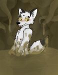  2023 anthro arctic_wolf blush boundtobemessy canid canine canis feces feces_everywhere feces_on_body feces_on_hand feces_on_penis fur genitals hi_res inner_ear_fluff latrine male mammal nipples penis side_view solo standing tentacles tongue tongue_out tuft white_body white_fur wolf yellow_eyes 