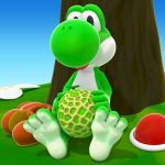  1:1 2016 3_toes 3d_(artwork) ambiguous_gender anthro barefoot cantaloupe cinnamoncookies clothing digital_media_(artwork) flower footwear green_body green_yoshi looking_at_viewer mario_bros nintendo nude outside plant scalie shoes sitting solo toes tree video_games yoshi 
