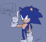  ! 2020 anthro aspestose biped blue_background blue_body blue_fur clothing dialogue english_text eulipotyphlan footwear fur gesture gloves green_eyes grin handwear hedgehog male mammal pointing pointing_up shoes simple_background smile solo sonic_the_hedgehog sonic_the_hedgehog_(series) speech_bubble standing text 