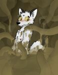  2023 anthro arctic_fox blush boundtobemessy canid canine english_text feces feces_everywhere feces_on_body feces_on_hand feces_on_penis fox fur genitals hi_res inner_ear_fluff latrine male mammal nipples onomatopoeia penis side_view solo sound_effects standing tentacles text true_fox tuft white_body white_fur worried yellow_eyes 