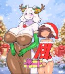 2025 2_horns 5_fingers age_difference anthro armwear bare_shoulders bell bell_ear_ring bent_arm big_breasts big_eyes big_nipples biped black_eyebrows blue_outline blush blush_lines bodily_fluids boss_monster_(undertale) bottomless bottomless_human bottomless_male bovid box breast_squish breasts brown_clothing brown_dress brown_hair caprine chest_tuft christmas christmas_bauble christmas_clothing christmas_decorations christmas_headwear christmas_ornament christmas_tree clothed clothing container curved_eyebrows detailed_background digital_drawing_(artwork) digital_media_(artwork) dress duo ear_piercing ear_ring ear_tuft elbow_gloves eyebrows eyelashes eyes_closed fake_antlers fake_horns female fingers floppy_ears frisk_(undertale) fur fur-trimmed_armwear fur-trimmed_dress fur-trimmed_elbow_gloves fur-trimmed_gloves fur-trimmed_handwear fur_trim_(clothing) fur_tuft gem gift gift_box glistening glistening_armwear glistening_bell glistening_bodily_fluids glistening_body glistening_breasts glistening_clothing glistening_elbow_gloves glistening_face glistening_gem glistening_gloves glistening_hair glistening_handwear glistening_legs glistening_shoulders glistening_skin glistening_sweat glistening_thighs gloves goat green_armwear green_clothing green_elbow_gloves green_gloves green_handwear hair half-closed_eyes handwear hat headgear headwear hi_res holding_gift holding_object holidays holly_(plant) horn huge_nipples human humanoid_hands iris jewelry jingle_bell larger_anthro larger_female light_body light_fur light_hair light_skin looking_at_another looking_down looking_down_at_another lop_ears male mammal mature_anthro mature_female monotone_body monotone_fur mouth_closed multicolored_clothing multicolored_dress narrowed_eyes navel_outline necklace nipple_outline nipples noseless nut_nyan older_anthro older_female ornament outline outside piercing pink_blush plant pupils purple_eyes red_clothing red_gem red_hat red_headwear ring_piercing santa_hat short_hair short_horn side_mouth signature size_difference skimpy skimpy_dress slit_dress small_horn smaller_human smaller_male smile smiling_at_another smirk smirking_at_another snout snow snowflake squish standing sweat sweaty_breasts sweaty_ears thick_thighs thin_eyebrows three-quarter_view toriel tree tuft two_tone_clothing two_tone_dress undertale undertale_(series) white_body white_breasts white_ears white_fur white_horn white_jewelry white_necklace white_pupils white_sclera wide_hipped_anthro wide_hipped_female wide_hips younger_human younger_male