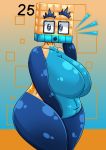  anthro anthrofied belly big_breasts blue_belly blue_breasts blue_eyes breasts eyebrows featureless_breasts female jazzzeh51 looking_at_viewer multicolored_body not_furry numberblocks solo surprise text twenty_five_(numberblocks) 