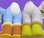  2016 3d_(artwork) ambiguous_gender anthro cinnamoncookies clothing cyan_yoshi digital_media_(artwork) duo faceless_ambiguous faceless_character footwear heart_marking hi_res looking_back low-angle_view mario_bros nintendo nude purple_background raised_tail rear_view scalie shoes simple_background video_games white_yoshi yoshi 