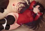  aqua_eyes fate/grand_order fate_(series) iku_(ikuchan_kaoru) long_hair panty_pull pubic_hair thighhighs tohsaka_rin 