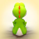  1:1 2017 3d_(artwork) ambiguous_gender anthro biped cinnamoncookies digital_media_(artwork) green_body green_yoshi mario_bros nintendo nude rear_view scalie simple_background sitting solo video_games yoshi 