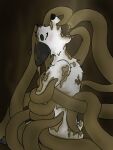  animal_genitalia animal_penis anthro black_ears boundtobemessy canid canine canine_genitalia canine_penis eyes_closed feces feces_everywhere feces_in_mouth feces_on_body feces_on_penis forced fox fur genitals hands_behind_back hi_res male mammal open_mouth penis side_view solo tentacles white_body white_fur 
