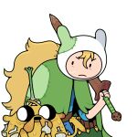adventure_time anthro blonde_hair bodily_fluids bone canid canine canis cartoon_network cloak clothing dewlap_(anatomy) discount-supervillain domestic_dog duo eye_bags finn_the_human food frown hair holding_melee_weapon holding_object holding_sword holding_weapon human jake_the_dog jowls male mammal melee_weapon onion plant ponytail scar skull sweat sword toony vegetable weapon