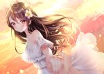  blush brown_eyes brown_hair clouds dress long_hair original sky sunset yugirlpict 