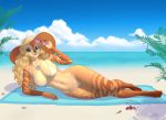  beach beatrice bikini blonde_hair brown_body brown_fur clothing curled_hair eyewear fur glasses hair hat headgear headwear hi_res long_har mammal marine pinniped pipyaka sea sea_lion seal seaside solo stripes swimwear tan_body tan_fur water 