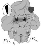 alcremie areola bodily_fluids breasts female genitals hi_res katuu looking_at_viewer monochrome nintendo nipples open_mouth pok&eacute;mon pok&eacute;mon_(species) simple_background solo video_games 