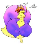  anthro areola big_breasts breasts canid canine chest_tuft female fox fur genitals hair hi_res huge_thighs hyper hyper_thighs mammal muscular muscular_female nipples pose purple_body purple_fur pussy red_hair simple_background solo thick_thighs tuft white_background wide_hips xaveknyne 
