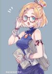  /\/\/\ 1girl adjusting_eyewear alternate_costume alternate_hairstyle aqua_eyes arm_strap bangs bespectacled blonde_hair blue_background blue_shirt blue_skirt blush breasts carrying_under_arm commentary cowboy_shot earrings fang gem glasses hair_ornament hair_stick hairclip holding holding_paper jewelry looking_at_viewer medium_breasts miniskirt necklace open_mouth paper parted_bangs pointy_ears princess_zelda red-framed_eyewear shirt short_hair shuri_(84k) simple_background skirt skirt_set sleeveless sleeveless_shirt solo the_legend_of_zelda the_legend_of_zelda:_breath_of_the_wild the_legend_of_zelda:_breath_of_the_wild_2 thick_eyebrows topknot turtleneck twitter_username wrist_cuffs 