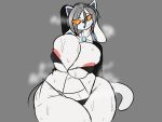  4:3 accessory anthro areola areola_slip big_breasts black_nose blue_lipstick bodily_fluids breast_squish breasts canid canine cat_ear cat_ears_(disambiguation) cat_tail clothed clothing droopy_ears eyebrows eyewear felid feline female fur gokusenpai grey_hair hair hi_res huge_breasts hybrid jewelry lipstick makeup mammal mole_(marking) monster overflow pink_areola raised_eyebrow skimpy skimpy_bikini solo squish steam sunglasses sweat swimwear tem temmie_(undertale) temren_(jyto) tight_clothing tight_fit tight_swimsuit undertale video_games white_body white_fur 